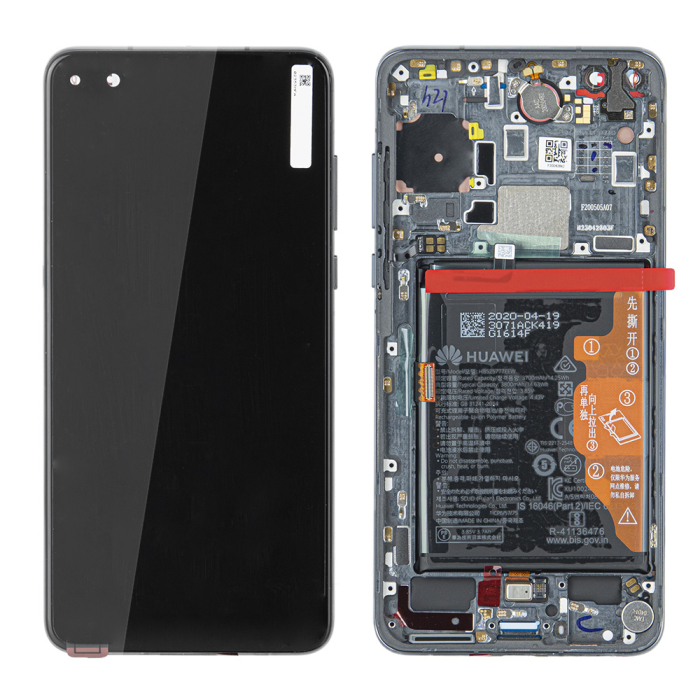Oryginalny, kompletny wyświetlacz, dotyk, bateria- Huawei P40 5G - Czarny / Black